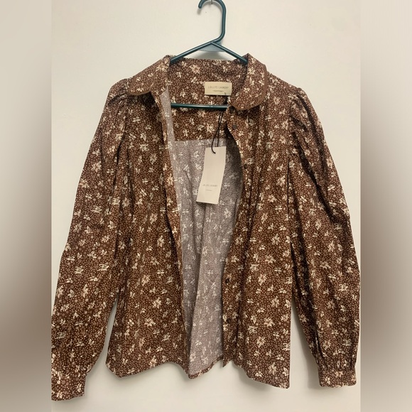NWT Lollys Laundry Copenhagen brown and white floral button up blouse - Picture 3 of 7